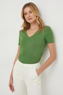 Koszulki sportowe damskie - United Colors of Benetton t-shirt bawełniany damski kolor zielony - miniaturka - grafika 1