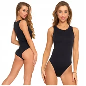 Odzież ciążowa - PRĄŻKOWANE BODY DAMSKIE CZARNE NA SZEROKICH RAMIĄCZKACH KLASYCZNE MORAJ M - miniaturka - grafika 1