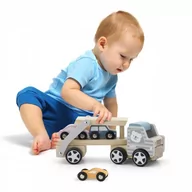 Samochody i pojazdy dla dzieci - VIGA TOYS Drewniana laweta z samochodzikami Toys PolarB 44014 - miniaturka - grafika 1