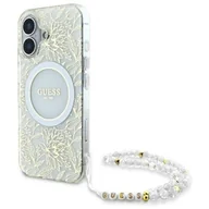 Etui i futerały do telefonów - Guess GUHMP16SHCPOFPH iPhone 16 6.1" biały/white hardcase IML Flowers Allover Electro With Pearl Strap MagSafe - miniaturka - grafika 1