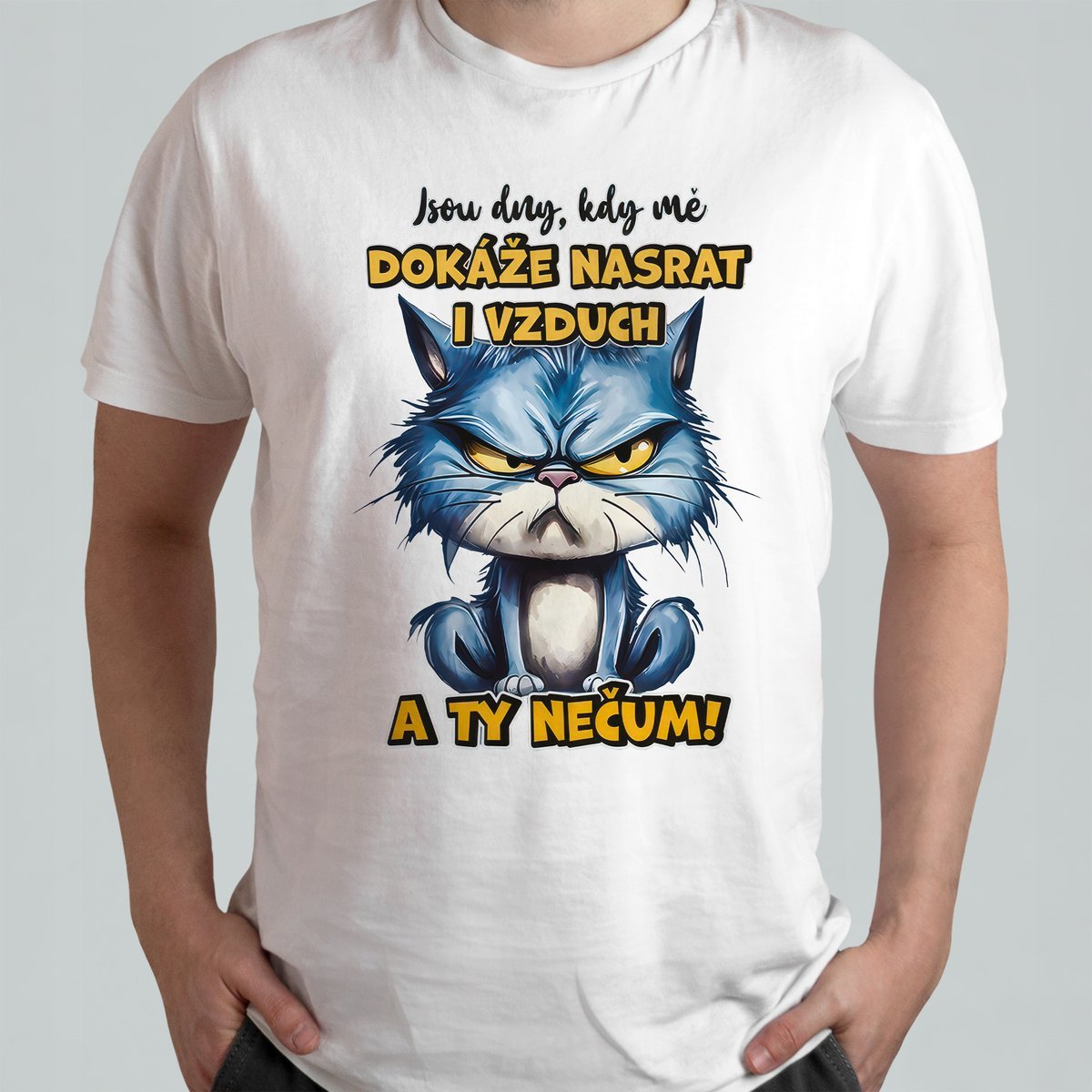 ŚWIĄTECZNA KOSZULKA MĘSKA ŚMIESZNA T-SHIRT Napis Po Czesku Kot Kotek r. L