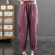 Spodnie damskie - Spodnie materiałowe damskie w stylu boho - Różowy XS - miniaturka - grafika 1