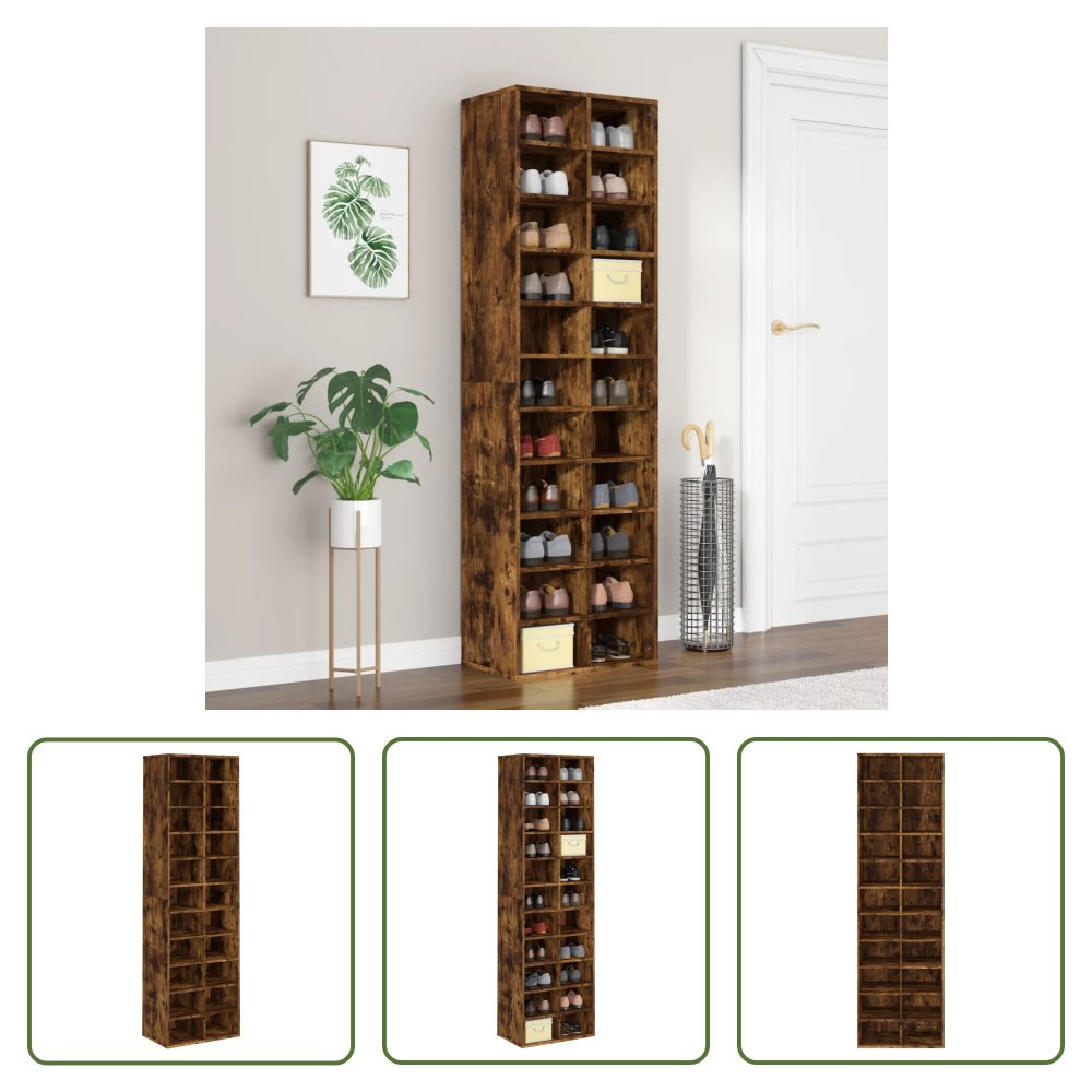 The Living Store Stojak na buty dąb wędzony 54x34x183 cm Materiał drewnopochodny