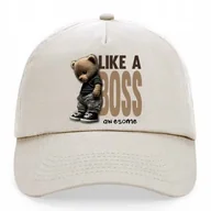 Czapki i chusty sportowe męskie - Czapka Beżowa Daszek Na Wiosnę LIKE A BOSS Wzory - miniaturka - grafika 1