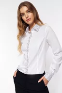 Koszule damskie - Koszula z wzorzystymi wstawkami - K66 (kolor biały, rozmiar 44) - miniaturka - grafika 1