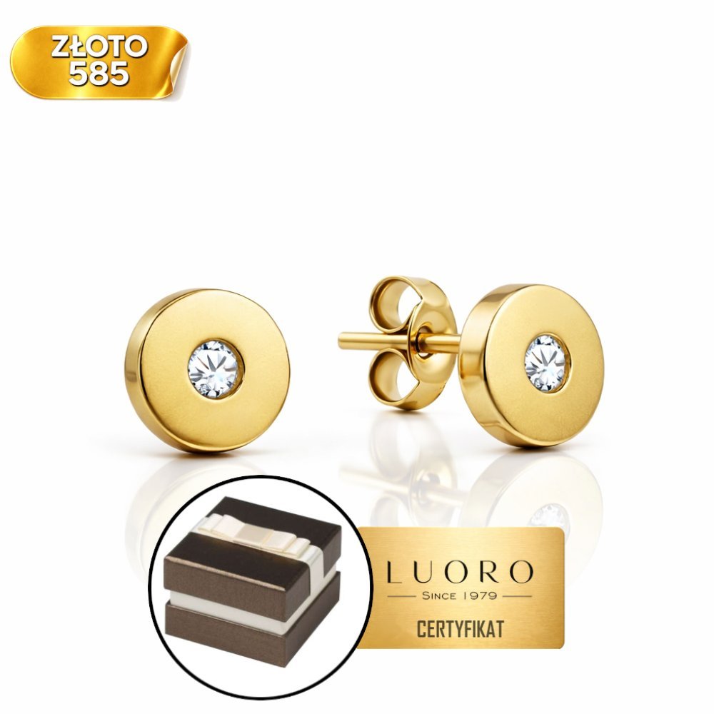 KOLCZYKI ZŁOTE 585 14K PEŁNE KÓŁKO Z CYRKONIĄ ŚREDNICA 0,6 CM SZTYFT