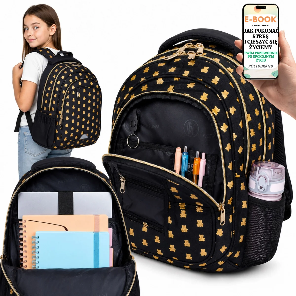 Plecak ASTRABAG GOLDEN TEDDY Szkolny 3 Komory Ergonomiczny A4 + E-BOOK-1