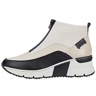 Sneakersy damskie - Rieker Damskie sneakersy mid N6352, Black Cream Cliff Pearl Cream N6352 60, 42 EU - miniaturka - grafika 1