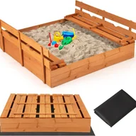 Place zabaw - Piaskownica dla Dzieci na Zewnątrz, Piaskownica z Drewna Sosnowego z Pokrywą, 2 Składane Ławki i Wykładziną Dna, Obciążenie 120 kg - miniaturka - grafika 1