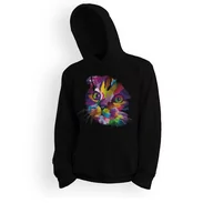 Bluzy dla dziewczynek - Bluza dziecięca z kapturem kolorowy kot-128 - miniaturka - grafika 1