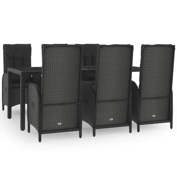 Zestaw mebli ogrodowych Rattan PE czarny 6 krzeseł + stół