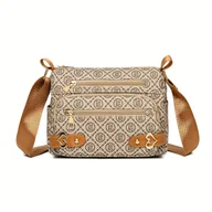 Torebki damskie - TEMU Stylowa i Wszechstronna Damska Torba na Ramię - Duża Pojemność, Lekki Nylonowy Plecak z Regulowanym Paskiem, Geometryczny Nadruk i Złociste - miniaturka - grafika 1