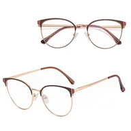 Okulary korekcyjne, oprawki, szkła - Damskie okulary Kocie Oczy zerówki do komputera BLUE LIGHT na teleskopach 25110C Brązowy/Złoty - miniaturka - grafika 1