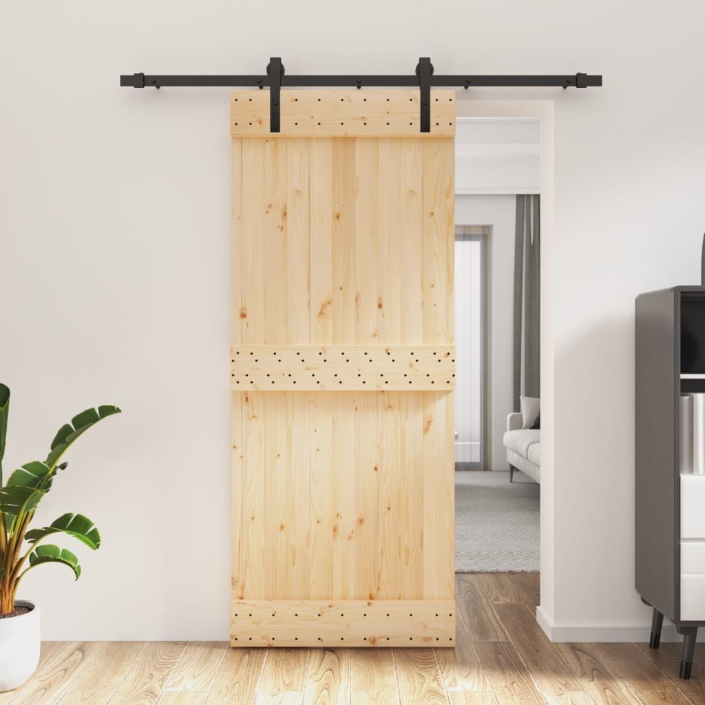 vidaXL Drzwi przesuwne z osprzętem, 85x210 cm, lite drewno sosnowe