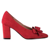 Czółenka - Czerwone czółenka z kokardą Vinceza - miniaturka - grafika 1