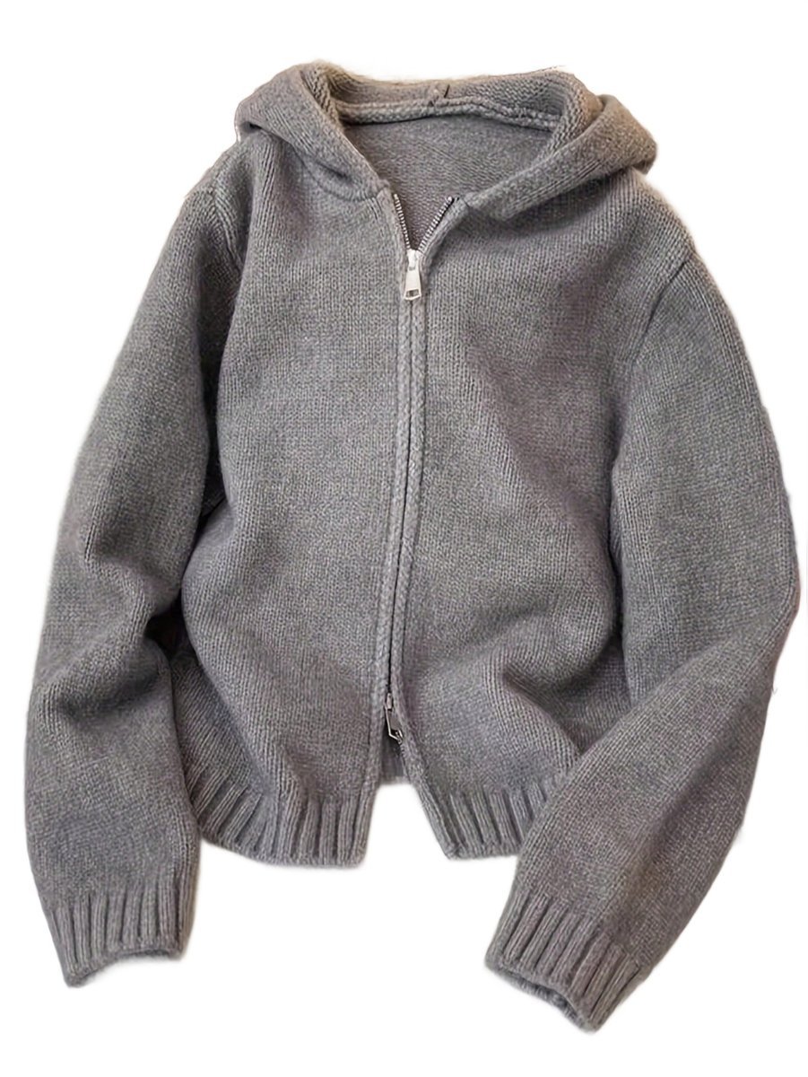 SZARY SWETER DAMSKI Z KAPTUREM I ZAMKIEM DO BOKÓW L 1LA