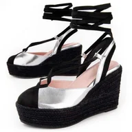 Espadryle damskie - Montevita Wedge Sparto Balenci6 Srebrny - miniaturka - grafika 1