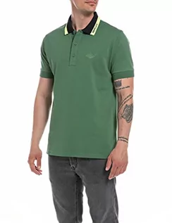 Koszulki męskie - Replay Męska koszulka polo z krótkim rękawem z bawełny, zielona (Army 136), XL, Zielony 136, XL - grafika 1