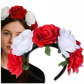Ozdoby do włosów - Wianek Opaska Kibica Na Głowę Do Włosów Biało Czerwony Kwiaty Dla Kibicki - miniaturka - grafika 1