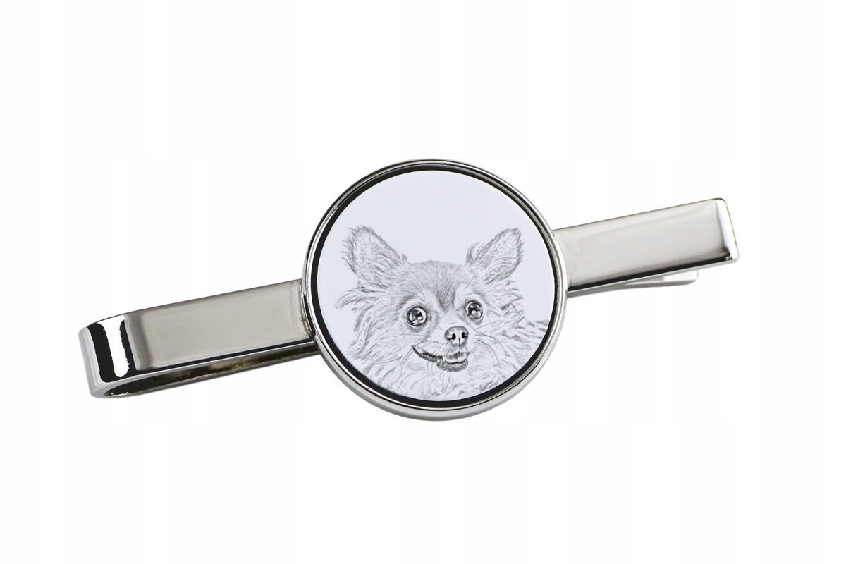 Chihuahua Długowłosy - Spinka Do Krawata Z Psem, Personalizowany Klips Do K