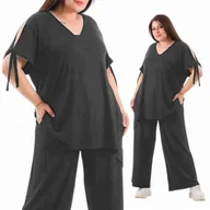 Komplety bielizny - ELEGANCKI GRAFIT KOMPLET WISKOZA odkryte ramionko luźny 58 60 9XL 3014 - miniaturka - grafika 1