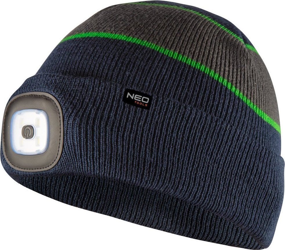 Neo Czapka z latarką Czapka z latarką LED, granatowo-szaro-zielona PREMIUM