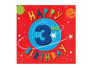 Amscan Serwetki "3 Urodziny Blast OFF 3rd Birthday" 33 cm 16 szt 5122781 - Urodziny dziecka - miniaturka - grafika 1