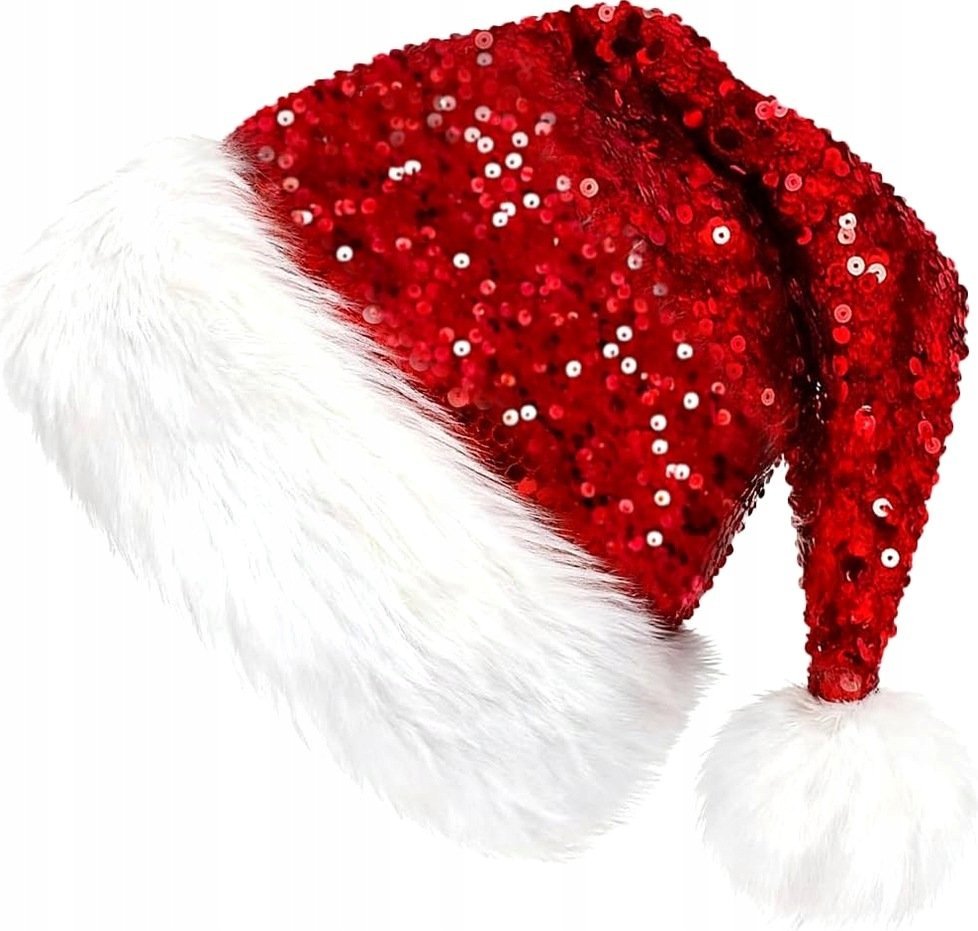 CZAPKA ŚWIĄTECZNA CZERWONA CEKINY PLUSZ UNISEX DOROŚLI KOCIE CZAPKI OZDOBA