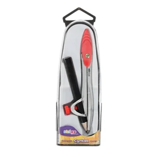 Cyrkiel Szkolny Metalowy z Ołówkiem w Etui  Zestaw Czerwony Strigo - Przybory szkolne - miniaturka - grafika 1