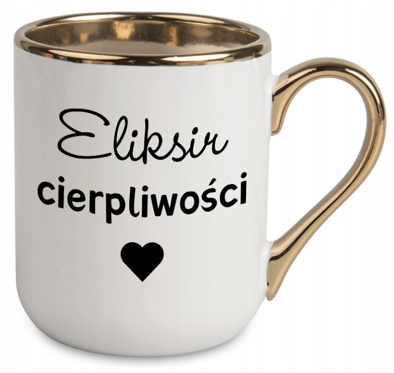 KUBEK ZŁOTY ELIKSIR CIERPLIWOŚCI PREZENT DLA NAUCZYCIELA DO BIURA SZEFOWEJ