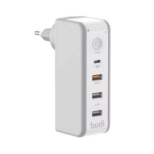 Budi - Ładowarka sieciowa z obrotową wtyczką i timerem, 3x USB, 1x USB-C PD, 48W, QC3.0 (Biały) - Ładowarki do telefonów - miniaturka - grafika 2