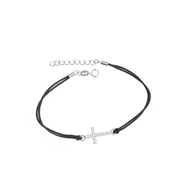 Biżuteria dla dzieci - Srebrna bransoletka 925 czarna sznurkowa Krzyżyk Cyrkonie - miniaturka - grafika 1