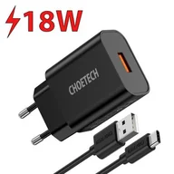 Ładowarki do telefonów - Choetech szybka ładowarka sieciowa Quick Charge 3.0 18W 3A + kabel USB - USB Typ C 1m czarny (Q5003) - miniaturka - grafika 1