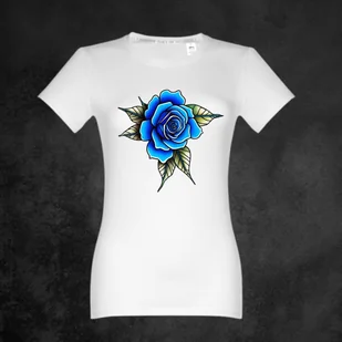 T-Shirt Koszulka Old School rose biała czarna z nadrukiem róża nadruk rozmiar L - Koszulki i topy damskie - miniaturka - grafika 1