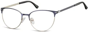 Sunoptic Okulary oprawki korekcyjne kocie oczy zerówki 914A srebrno-granatowe - Okulary korekcyjne, oprawki, szkła - miniaturka - grafika 1