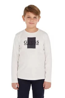 Bluzki dla chłopców - Guess longsleeve bawełniany dziecięcy kolor biały z nadrukiem - grafika 1
