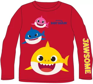 Bluzy dla dziewczynek - Bluzka dziecięca kolorowe rekiny Baby Shark Czerwona - grafika 1