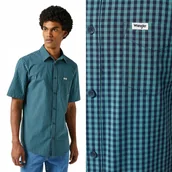Koszule męskie - Wrangler 1 POCKET SHIRT Hydro Blue bawełniana koszula krótki rękaw M - miniaturka - grafika 1