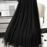 Spódnice - TEMU Elegancka spódnica z brokatu, poliestrowa spódnica midi z plecionymi detalem, jednokolorowa, na każdą porę roku, z tkaniny z dzianiny, - miniaturka - grafika 1