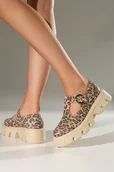 Półbuty damskie - Beżowe półbuty skórzane damskie na bieżnikowanej platformie lamparci wzór PRODUKT POLSKI Casu 20183 - miniaturka - grafika 1