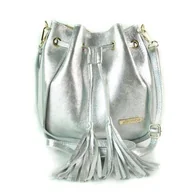 Torebki damskie - Włoska listonoszka woreczek La Bomba przewieszka złote okucia srebrna skórka nabłyszczana LB38ARG - miniaturka - grafika 1