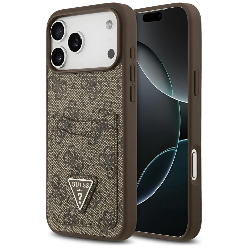 Etui Guess 4G Double Card Triangle do iPhone 17 Pro Max brązowy