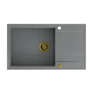 Zlewozmywaki - QUADRON Zlew EVAN 136 XL silver stone + syfon ZŁOTY - miniaturka - grafika 1