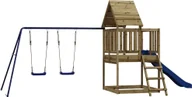 Place zabaw - vidaXL vidaXL Domek ze zjeżdżalnią drabinką i huśtawkami, impregnowana sosna - miniaturka - grafika 1