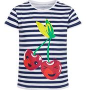 Bluzki dla dziewczynek - T-shirt z krótkim rękawem dla dziewczynki, z wiśniami, w paski 9-13 lat - miniaturka - grafika 1