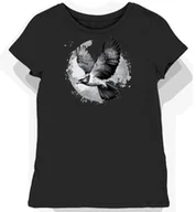Koszulki i topy damskie - Koszulka damska czarna z motywem szarego ptaka nurkującego L - miniaturka - grafika 1