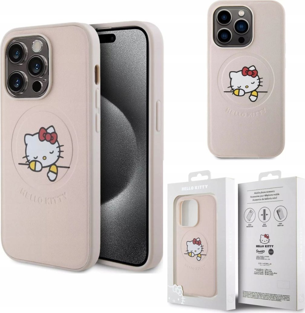 Vega HELLO KITTY PU KITTY ASLEEP LOGO MAGSAFE CASE DO IPHONE 15 PRO RÓŻOWY>