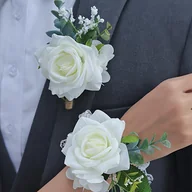 Inne - TEMU Zestaw 2 sztuk: Flower Corsage & Wristlet - Idealny dla Panien Młodych, Drużbów i Dekoracji Ślubnych - miniaturka - grafika 1
