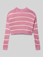 Swetry dla dziewczynek - Sweter z dzianiny o pudełkowym kroju ze wzorem w paski - miniaturka - grafika 1