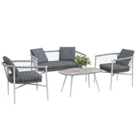 Meble ogrodowe - Outsunny 4-częściowy rattanowy zestaw mebli ogrodowych, grupa wypoczynkowa z funkcją huśtawki, zestaw ogrodowy z 1 stolikiem kawowym, 2 fotelami, 1 dwuosobową sofą, poduszkami, zestaw wypoczynkowy do ogrodu, na taras, stalowy, szary - miniaturka - grafika 1